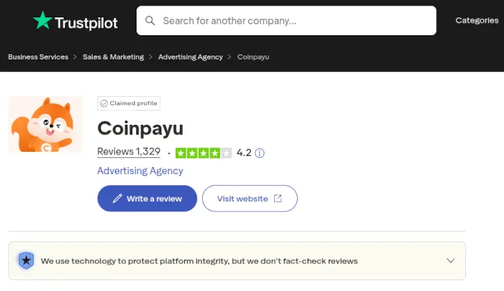 Coinpayu di Trustpilot