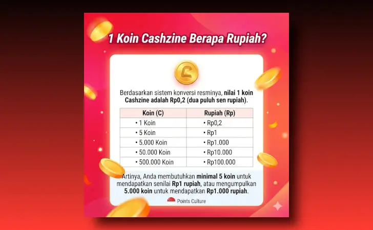 1 koin Cashzine berapa rupiah