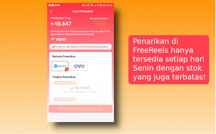 kendala penarikan FreeReels setelah 7 hari