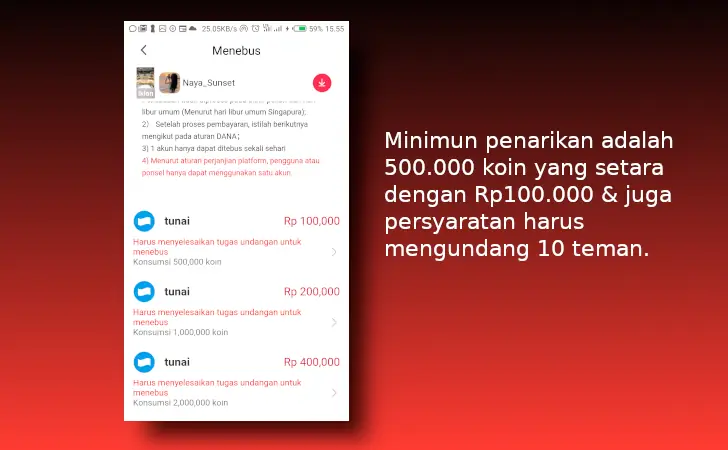 minimum penarikan Cashzine