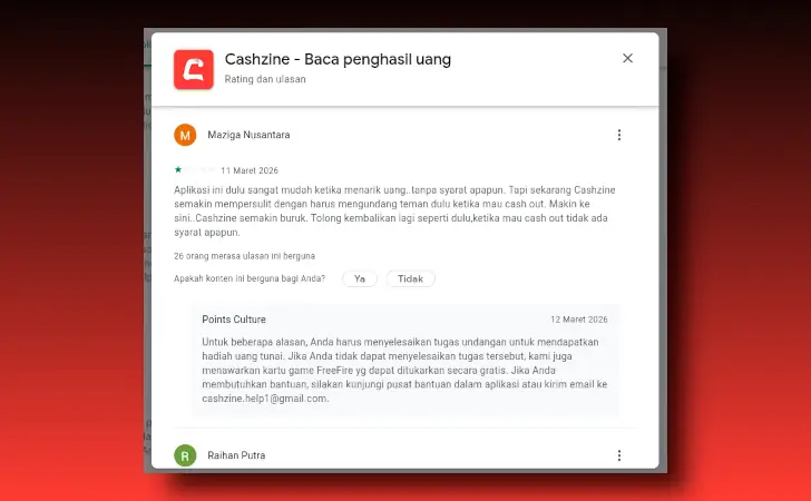 testimoni Cashzine di Google Play