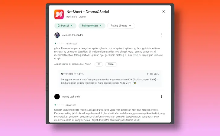 testimoni NetShort di Google Play