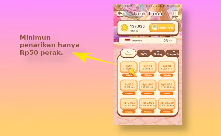 minimum penarikan Dessert Crush