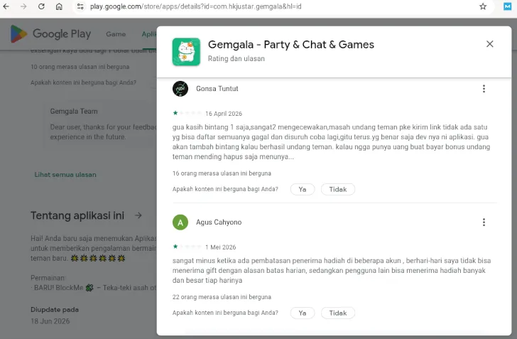 testimoni Gemgala di Google Play