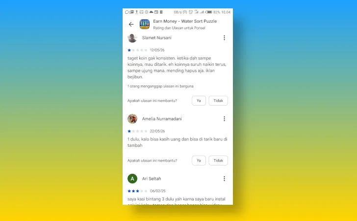 testimoni Water Sort Puzzle di Google Play Store