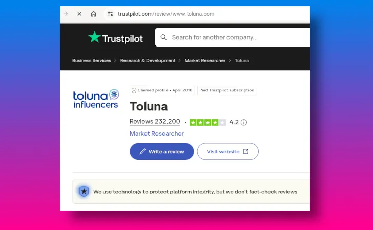 Toluna di Trustpilot